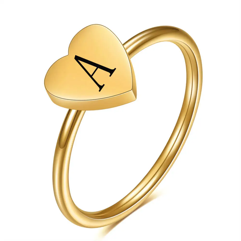 Commercio all'ingrosso personalizzato personalizzato iniziale cuore anello amore minimalista lettera nome cerchio anelli per le donne gioielli in acciaio inossidabile