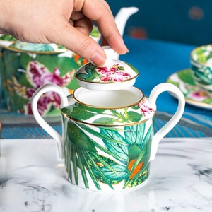 Service à café de luxe en porcelaine fine de 15 pièces, série Forêt tropicale, service à café et à thé en porcelaine avec boîte cadeau - Product Image 2