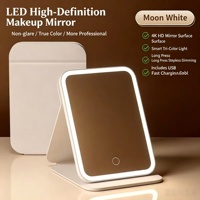 Miroir de Maquillage Pliant Lumineux à LED, Compact, Carré, Argenté, Portable, HD, pour Voyage, à Poser sur le Bureau, Simple Face