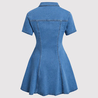 Robes en jean d'été pour femmes, robe courte en jean classique à col rabattu et manches courtes à simple boutonnage pour femmes
