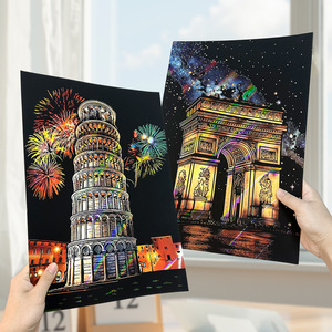 Architettura colorata pittura paesaggistica notturna carta Scratch Art intorno al mondo regalo creativo di compleanno - Product Image 1