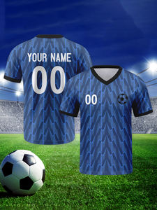 Nuevas Camisetas de Fútbol de Club de Alta Calidad, Personalizadas, Azules, Unisex, con Estampado por Transferencia de Calor, Cuello en V, Manga Corta, 100% Poliéster Elástico - Product Image 2