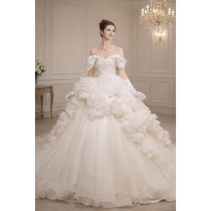 Nouvelle <span class=keywords><strong>Robe</strong></span> <span class=keywords><strong>de</strong></span> <span class=keywords><strong>Mariée</strong></span> Qiushafei Blanche <span class=keywords><strong>de</strong></span> Créateur, <span class=keywords><strong>Robe</strong></span> <span class=keywords><strong>de</strong></span> Bal Bustier à Fleurs Tridimensionnelles, Fabrication OEM/ODM - Product Image 1
