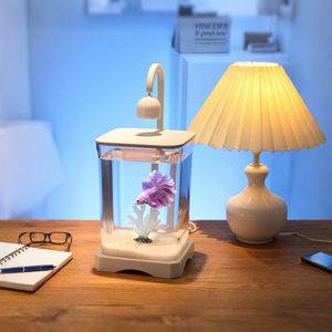 ベタフィッシュタンクデスクトップアクアリウムクリスタルクリア小型魚鉢ライト付きオフィスホームミニタンクアクアスケープスターターキット - Product Image 4