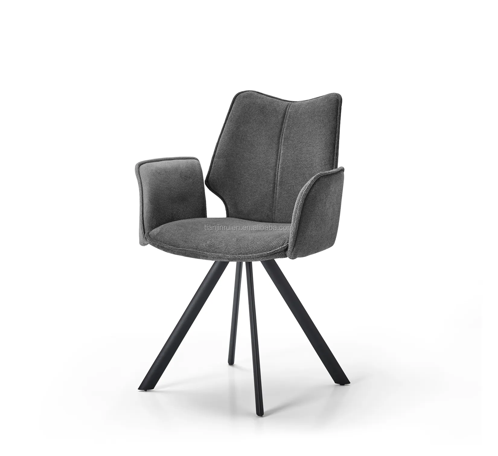 Best seller elegant dark grey fabric kitchen dining chair with armrest