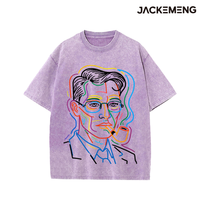 T-shirt Oversize Rétro Streetwear avec Motif Abstrait Arc-en-ciel et Portrait d'Homme, Esthétique Artistique, Manches Courtes, Vente en Gros depuis Entrepôt Local aux États-Unis