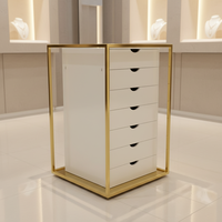 Support de présentation de bijoux rotatif à 360 degrés, respectueux de l'environnement, avec logo personnalisé, laque blanche, acier inoxydable doré