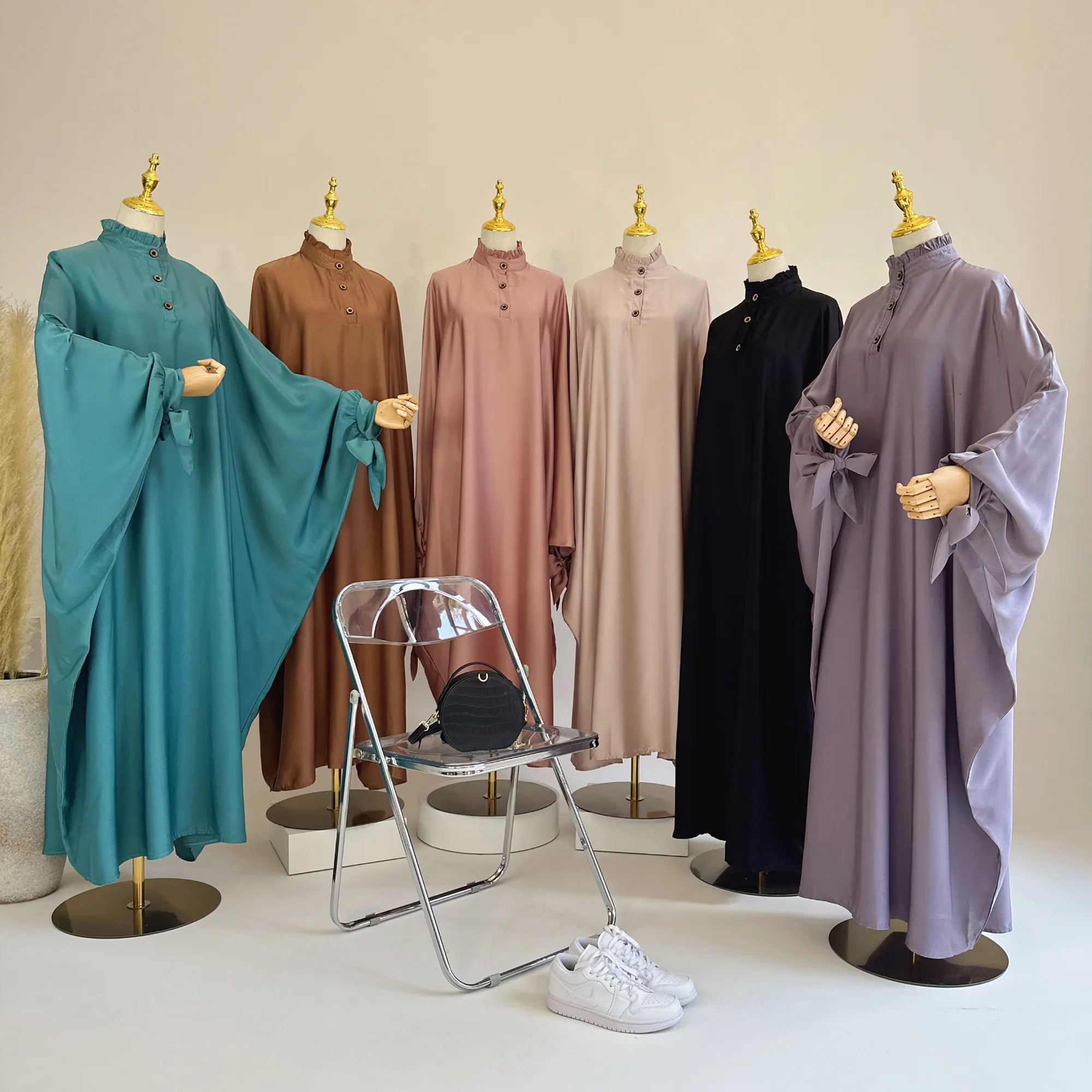 2023 Loriya New Style Closed Abaya Dresses Unique Flower Neck Part abito a maniche lunghe per abbigliamento Abaya saudita arabo islamico