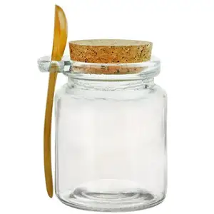 250ml Transparent Round Glass Storage Bottle Glass Jar with Bamboo Spoon and Cork Lids