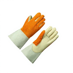 Gants de soudage en cuir de vachette de 16 pouces avec doublure en polaire, résistants à la chaleur, ignifuges, protection contre les éclaboussures de métal fondu (type A), gants robustes - Product Image 1