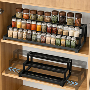 Three Tier Extendable <b>Kitchen</b> Storage <b>Rack</b> For Condiments No Drilling Required Standing Type Black Rectangle - Product Image 1