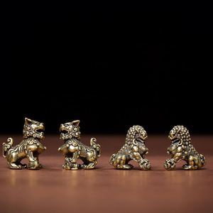 Antique Brass Lion Ornaments <b>Vintage</b> <b>Mini</b> Solid Lion Ball Tea Pet Ornaments Home Office Desktop Decoration - Product Image 5