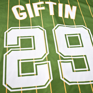 Camiseta de Béisbol Juvenil Personalizada con Botones Bordados, Camiseta de Béisbol Universitaria de Poliéster de Punto con Botones y Rayas Verdes - Product Image 6