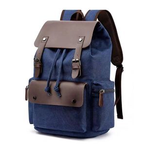 Custom Men's Style Trend Custom Logo 15.6 Inch Laptop <b>Backpack</b> Vegan Vintage Leather Canvas Waterproof Anti-theft <b>School</b> B - Product Image 1