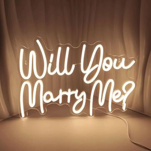 ป้ายไฟนีออน LED ขนาดใหญ่ "Will You Marry Me" สำหรับขอแต่งงาน แสงสีขาวเย็นสะดุดตา งานหมั้น วันวาเลนไทน์ - Product Image 2