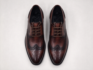 Zapatos Oxford de vestir formales con cordones y punta redonda de cuero genuino para hombre, color marrón - Product Image 4