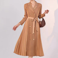 Robe longue plissée antistatique Miyake Vintage, nouvelle collection automne 2025, élégante et haut de gamme, avec ceinture en dentelle