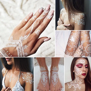 <b>White</b> <b>Lace</b> Tattoo Sticker 3D Waterproof Henna Design For Wedding Party Elegant Temporary Body Art One Size PET Film - Product Image 1