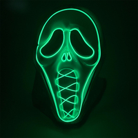 Masque d'horreur lumineux EL Wire avec bouche cousue effrayante et capuche, masque de cosplay néon lumineux pour Halloween, accessoires amusants pour fête