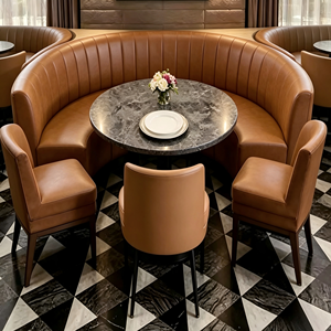 Arredamento Moderno <span class=keywords><strong>per</strong></span> Caffè e Bar, Panca Personalizzata in Pelle Marrone, Sedia Imbottita con Tavolo <span class=keywords><strong>per</strong></span> Hotel, Lounge e Bistrot - Product Image 3