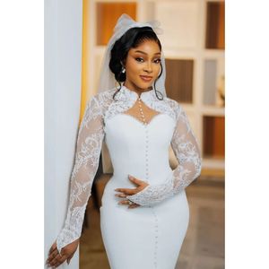 Robes <span class=keywords><strong>de</strong></span> mariée en dentelle et perles pour la mariée, nouvelle collection 2026, col rond, élégantes, manches longues, boutonnées, robes <span class=keywords><strong>de</strong></span> mariée civiles africaines personnalisées - Product Image 1