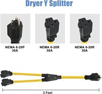 NEMA 6-20P à 2 sorties 6-20R Y Splitter STW 3 Ft 240V 20 Amp 3 Prong Male Plug Female Welding Dryer Power Cord Adapter