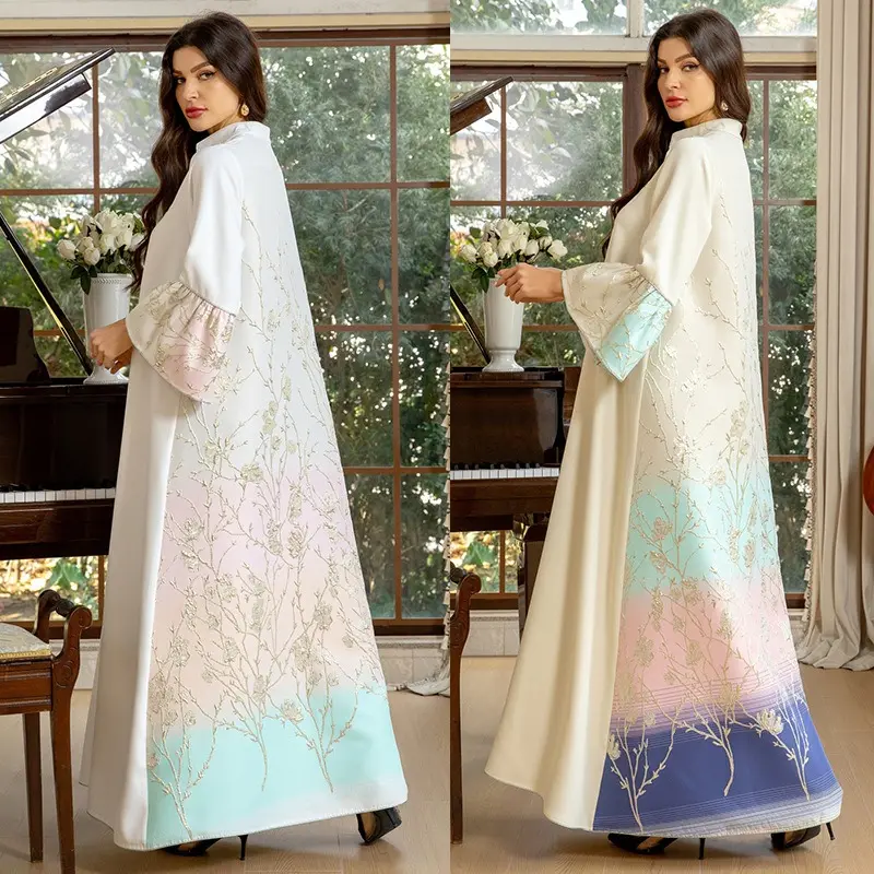 Middle East Arab Muslim Women Clothing Fashion Jacquard Gradient Color Robe Aabya Dubai