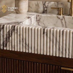 Meuble-lavabo <span class=keywords><strong>de</strong></span> <span class=keywords><strong>salle</strong></span> <span class=keywords><strong>de</strong></span> <span class=keywords><strong>bain</strong></span> YUSHI au <span class=keywords><strong>design</strong></span> <span class=keywords><strong>italien</strong></span> avec plateau en marbre, vasque intégrée et armoire <span class=keywords><strong>de</strong></span> rangement en bois <span class=keywords><strong>de</strong></span> noyer cannelé pour hôtels et villas - Product Image 5