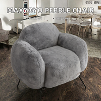 MAXYOYO Fauteuil pouf en forme de galet, une place, avec dossier et accoudoirs confortables et soutenants, revêtement en fausse fourrure, design moderne pour salon