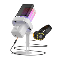Mikrofon USB Kardioid RGB dengan Kontrol Volume untuk Gaming, Rekaman Studio, Streaming YouTube, Pengajaran, Kompatibel dengan PC