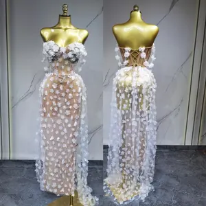 Femmes Sexy Élégant A-Line Dentelle Chiffon Longueur Sol O-Neck Party Wedding Celebrate Evening Gown Natural Waist Floral Backless - Product Image 2