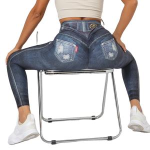 Leggings de sport pour femmes Unreal Jeans, séchage rapide, respirant, <span class=keywords><strong>taille</strong></span> haute, imitation denim, effet push-up, stretch, <span class=keywords><strong>slim</strong></span>, imprimé, jeggings - Product Image 1