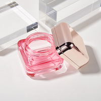 Ensemble cosmétique de luxe en verre rose carré à fond épais, grand flacon d'huile corporelle et pot de crème pour le soin du visage, pour adoucir la peau