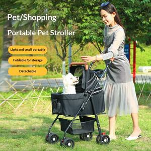 عربة حيوانات أليفة خفيفة الوزن ومتينة ومقاومة للماء وقابلة للطي وقابلة للتعديل بأربع عجلات بدون سحاب مع امتصاص للصدمات وسعة كبيرة - Product Image 2