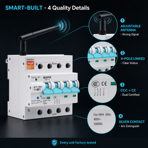 <span class=keywords><strong>Disjoncteur</strong></span> intelligent WiFi GXPR MCB 4 pôles <span class=keywords><strong>380V</strong></span> 16A 6kA avec contrôle à distance via l'application Tuya Life et moniteur d'énergie <span class=keywords><strong>triphasé</strong></span> - Product Image 5