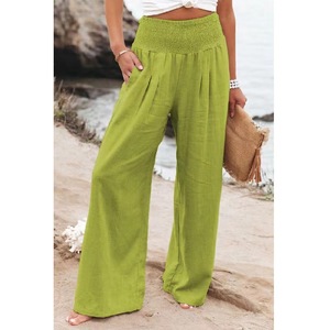 <span class=keywords><strong>Pantalon</strong></span> en coton et <span class=keywords><strong>lin</strong></span> pour <span class=keywords><strong>femme</strong></span>, style ou logo personnalisé, ODM, coupe ample, décontracté, uni, droit, grandes tailles - Product Image 4
