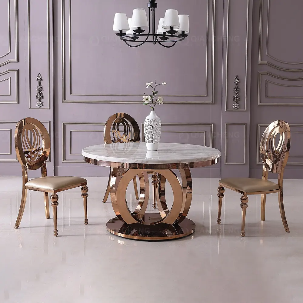 Stainless steel table base model luxury white marble dining table