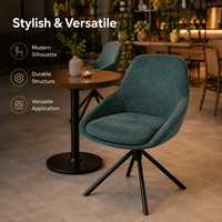 Chaise de salle à manger pivotante bleu sarcelle, style seau, accoudoirs intégrés, tissu texturé vert foncé, base étoile en métal noir
