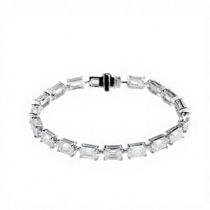 Fashion Elegant Classic 925 Sterling Silver Rhodium Plated Emerald Cut Moissanite Tennis <b>Chain</b> Link Bracelet for Women - Product Image 4