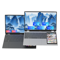Nuovo Laptop Intel N95 4-Core con Doppio Schermo 15.6"+7" Display IPS, 16GB RAM, 256GB SSD, Tastiera Inglese, Windows 11 Business Series OEM