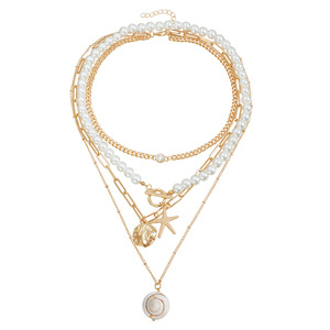 Fashion Baroque <b>Pearl</b> Starfish <b>Necklace</b> for Women with Seashell <b>and</b> Conch Beach Elements Casual Jewelry - Product Image 5