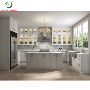 Armoire de cuisine à bas prix, meubles de maison modernes, armoire de rangement de cuisine complète de style shaker blanche avec îlot - Product Image 2