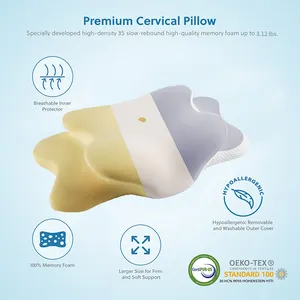 Travesseiro de espuma de memória para cama de contorno ortopédico cervical LIANDA P-102 em forma de orelha para dormir confortável