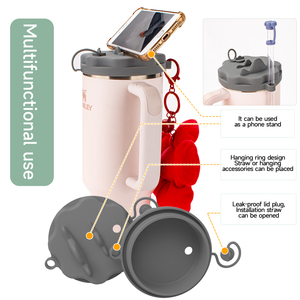 Gelas silikon dapat dipakai ulang tutup cangkir <span class=keywords><strong>Tumbler</strong></span> dengan pegangan tutup pengganti tempat ponsel untuk StanLey 40oz - Product Image 6