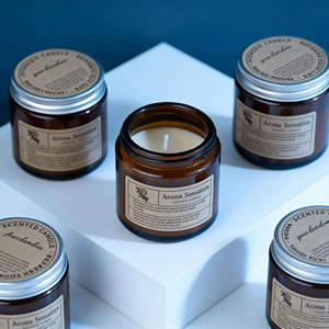 Bougie parfumée aromathérapeutique personnalisable à étiquette privée, en verre ambré de luxe, avec bouchon en liège, bougie romantique en cristal pour la Saint-Valentin - Product Image 1