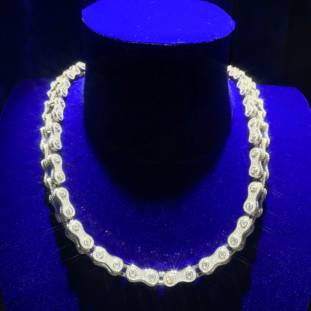 Custom Silver Luxury Hip Hop Cuban Necklace Bling Baguette Lab Grown Full Diamond Car Chain Necklace