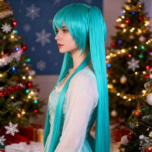 Peluca de <span class=keywords><strong>Cosplay</strong></span> de Seda Doméstica Estilo Princesa de 400g para Vocaloid <span class=keywords><strong>Hatsune</strong></span> <span class=keywords><strong>Miku</strong></span>, Color Azul Aqua, Transfronteriza - Product Image 3