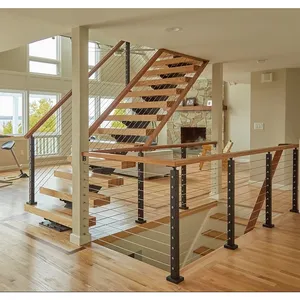 Stairs USA Standards Mono Stringer Staircase Design Indoor Stairs Solid White Oak Wood Tread Straight Staircase Kit