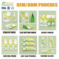 Op maat bedrukte plastic zakken met zijvouwen, platte vierkante bodem en stand-up functie, geschikt voor levensmiddelen, voor snacks, chips, noten en gedroogd fruit.