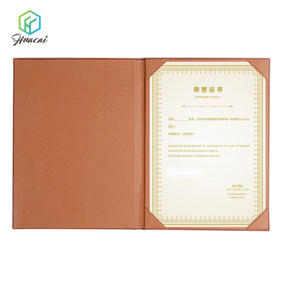 Высокое качество пользовательские окончания диплома крышка A4 кожаная папка для сертификата держатель